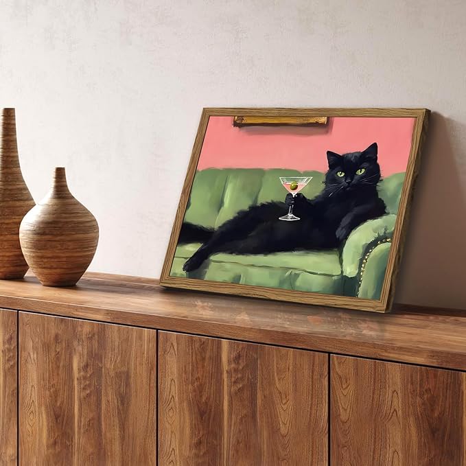 Funny Black Cat Martini Wall Art, Bar Cart Decor, Eclectic Cocktail Painting - Image 4