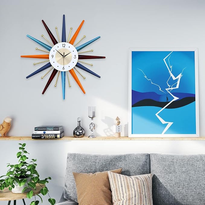 Large Wall Clock 27.5 Inch Modern Wall Clock Starburst Mid-Century Modern Decor - Image 2