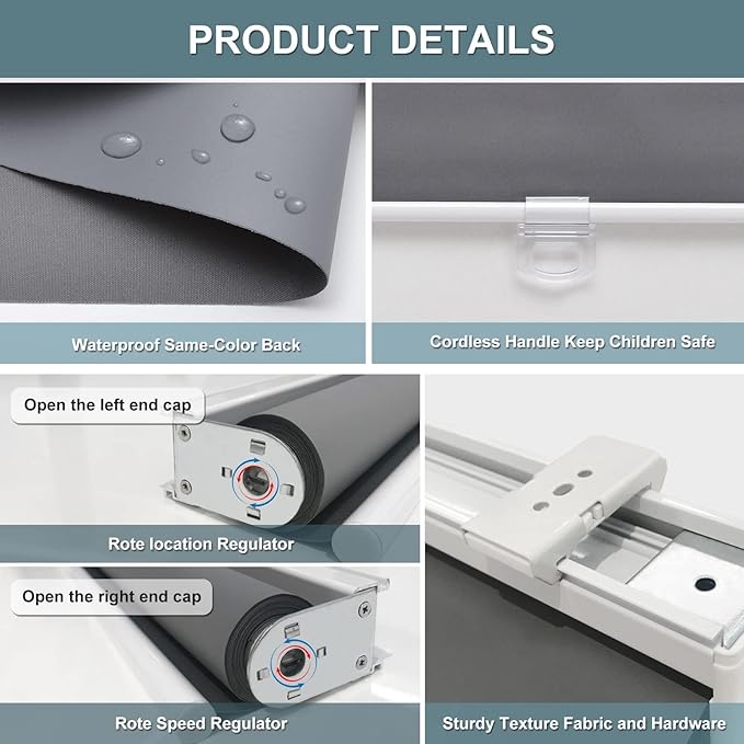 AOSKY Cordless Roller Shades Blackout Blinds - Image 7