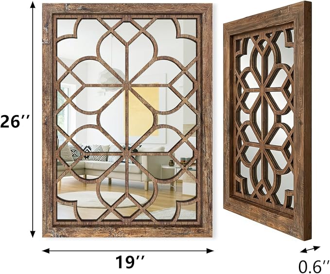 Set of 2 19x26 Inch Large Redbrown Shatterproof Rectangular Wall Mirrors - Image 2