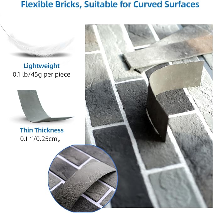 Gray Faux Brick Wall Tiles, 3D Thin Brick Veneers - Image 3