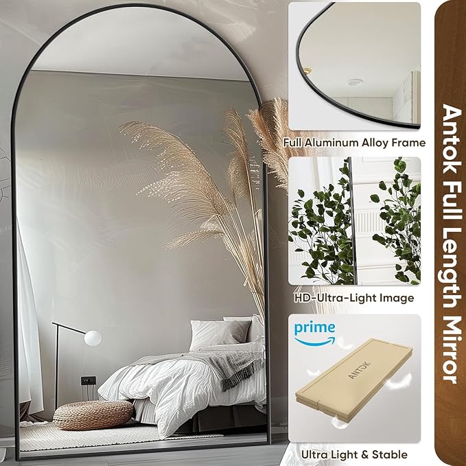 Antok 76" x44” Arched Full Length Floor Mirror, Free Standing/Wall Mount/Leaning - Image 5
