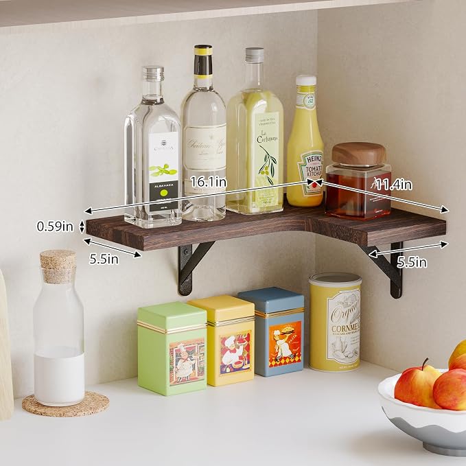 Fixwal Floating Shelves for Wall Set of 5, Rustic Wood Wall Mounted Corner - Image 2