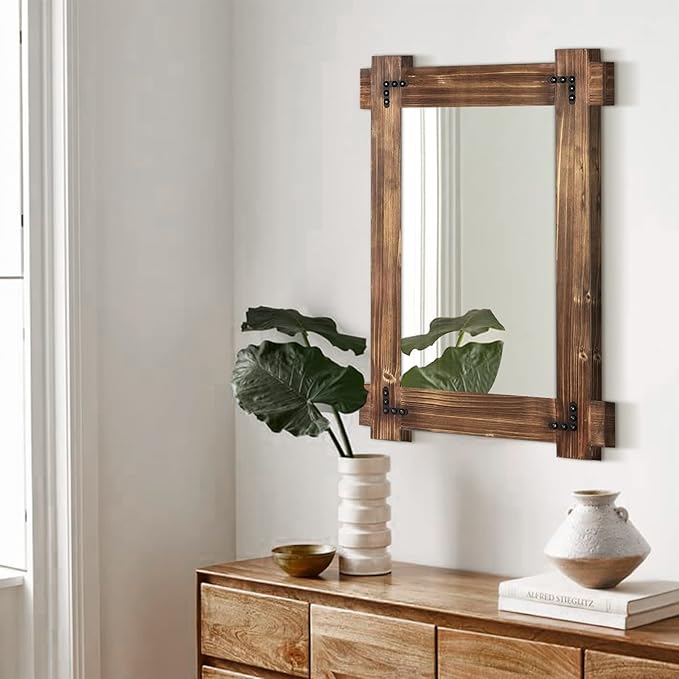 MeMoreCool Rustic Wood Mirror for Bathroom, Farmhouse Wall Mounted Vanity Mirror - Image 3