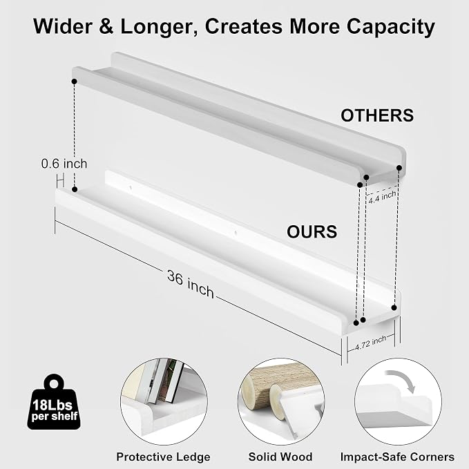 Love-KANKEI 36 Inch Long Floating Shelves Wall Mounted Set of 2, Large Wood - Image 3