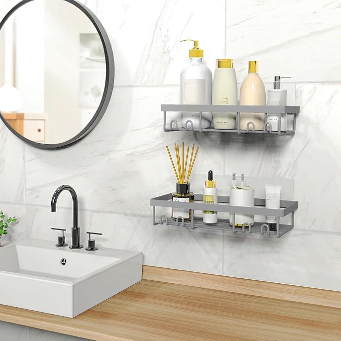 Moforoco Shower Caddy Shelf Organizer Rack, Self Adhesive Black Bathroom - Image 5