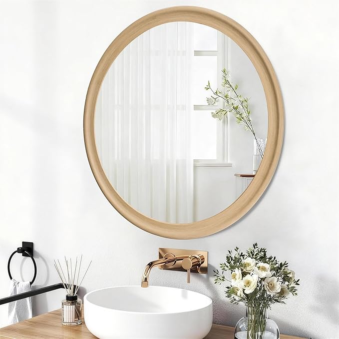 CULER Round Wall Mirrors 36 Inch, Natural Rustic Decorative Transitional Mirror - Image 2