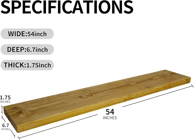 BGMG Wood Floating Shelves for Wall 54 inch Set of 2, Rustic Wooden Wall Mount - Image 3
