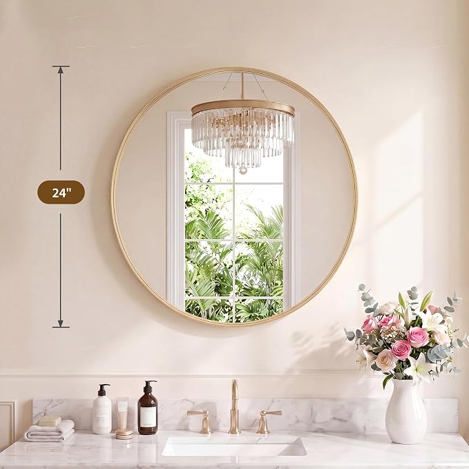 NEWBULIG 24-Inch Round Wall Mirror, Bathroom Wall Circle Mirror - Image 2