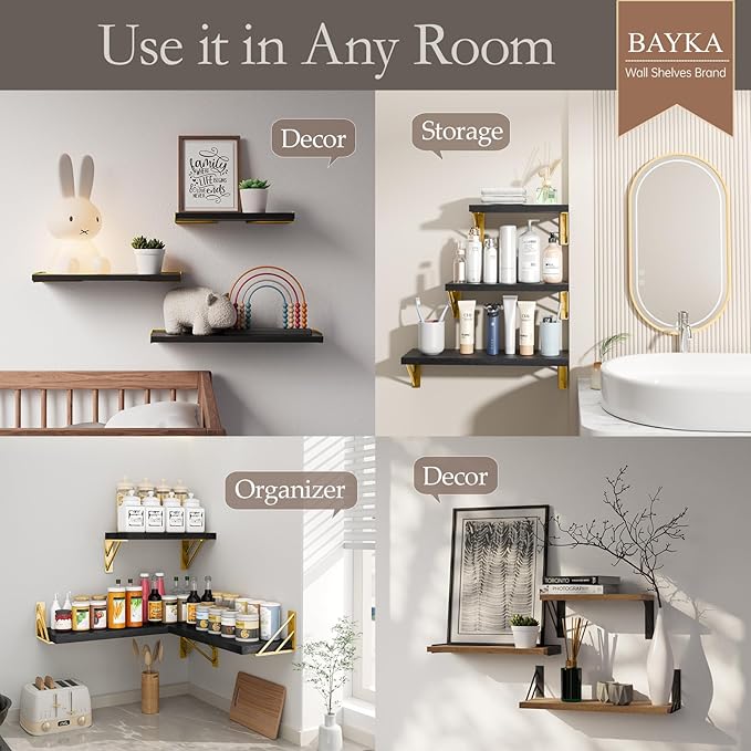 BAYKA Wall Shelves for Bedroom Decor, Floating Shelves for Living Room Kitchen - Image 3