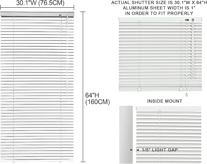 YIIBAII Mini Blinds Suitable for 30.5" W x 64" H Windows 1" Aluminum Horizontal - Image 6