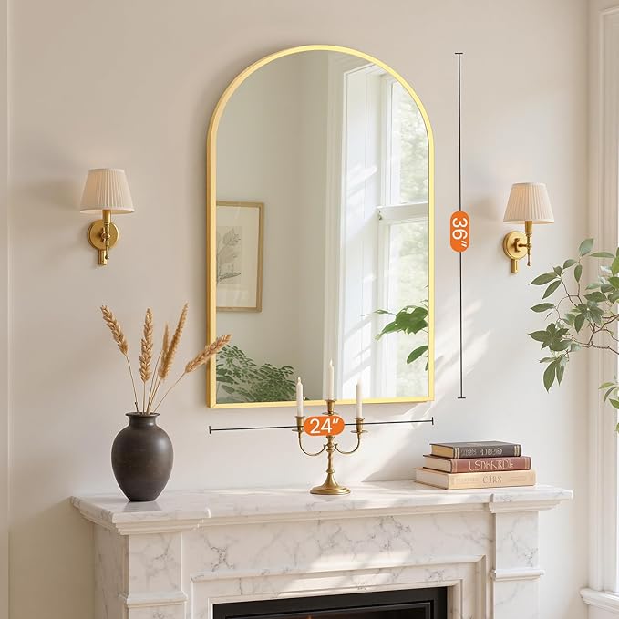 Sweetcrispy 24"x36" Arched Gold Bathroom Mirror Wall Mounted Vanity Metal Frame - Image 4