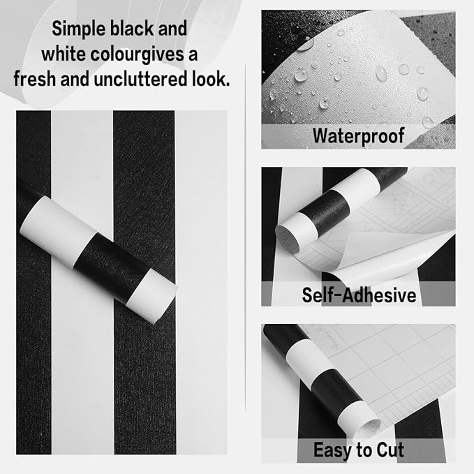 Jeweluck Black and White Wallpaper Peel and Stick Wall Paper 17.7”x393.7” Black - Image 5