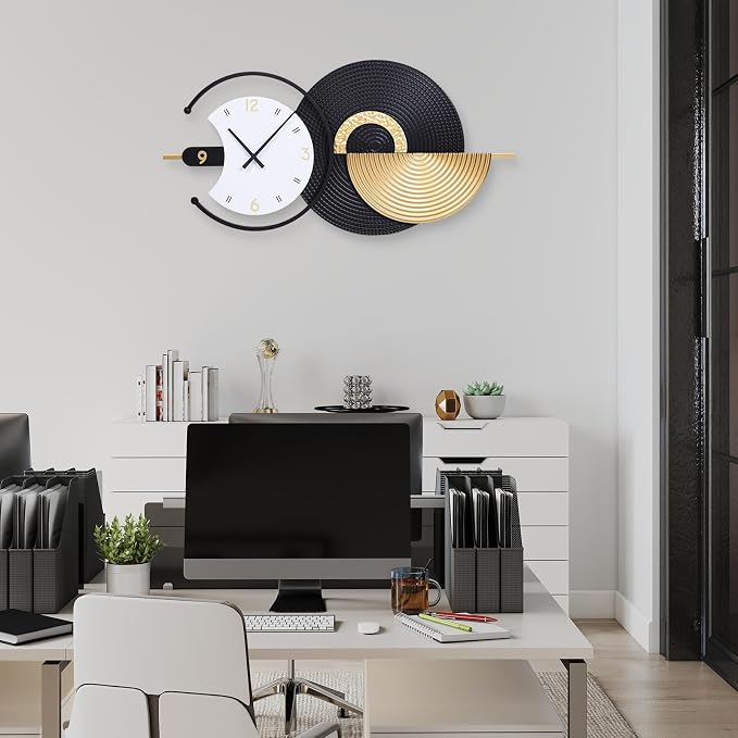 Large Wall Clock Geometric Oversize Modern Clocks Battery Operated Gold Iron - Image 6