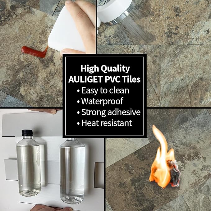 AULIGET 2-Piece Beige & Brown Slate Peel and Stick Backsplash Wall Tiles - Image 4