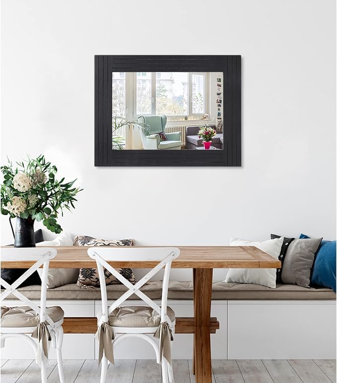 Black Vintage Rustic Wood Framed Wall Mirror Farmhouse Rectanglular Antique - Image 2