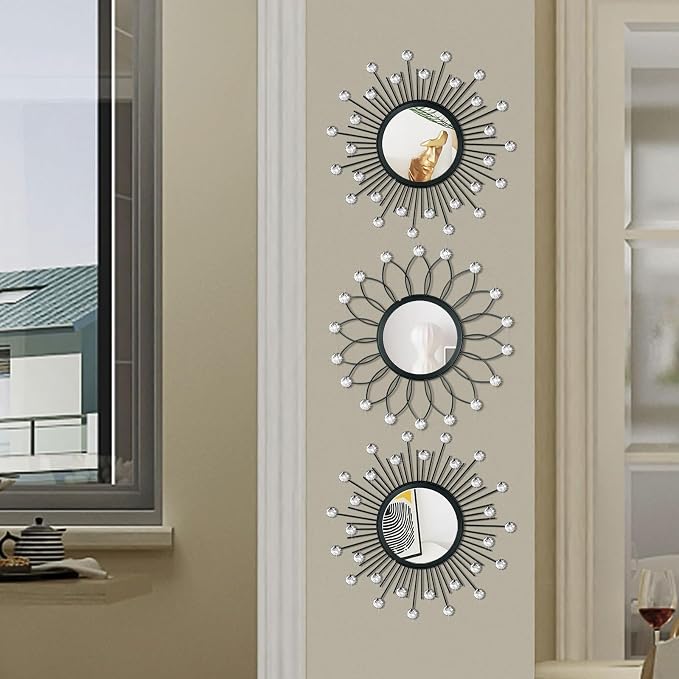 3 Pack Metal Mirrors for Wall Sunburst Wall Mirrors Home Décor Decorative - Image 5