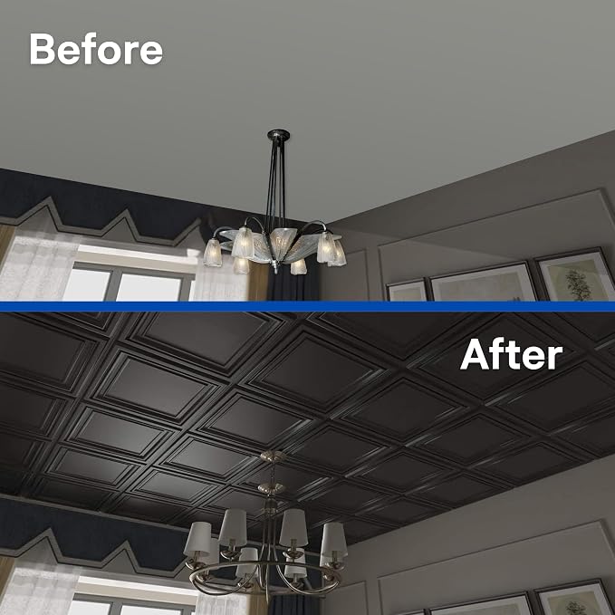 Art3d 12-Pack PVC Drop Ceiling Tiles, 2ft x 2ft, Matte Black - Image 6