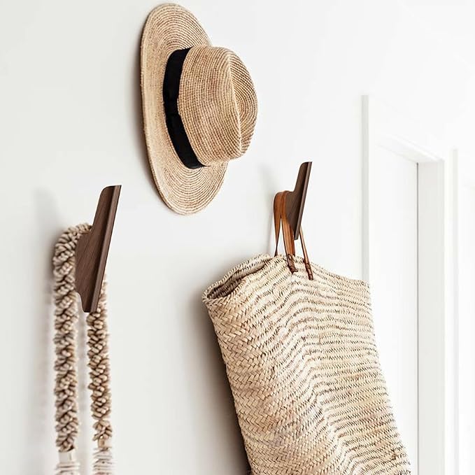 Wood Wall Hooks 4 Pack Coat Hooks Wall Mount Walnut Wooden Hooks - Image 4