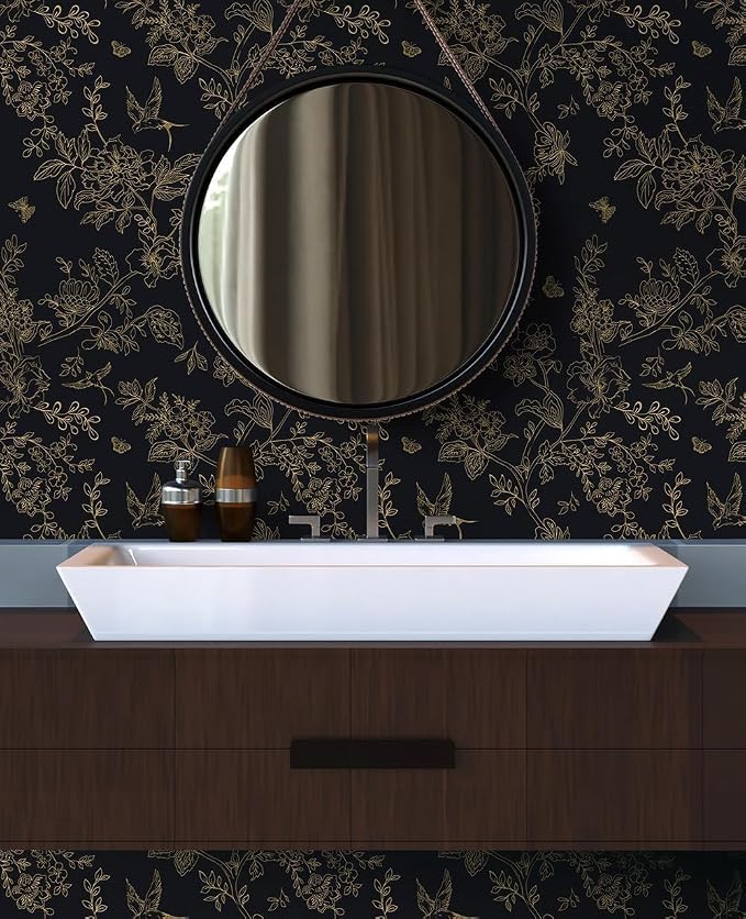 Froluya Black and Gold Wallpaper Peel and Stick Wallpaper 17.7"x590.5" Vintage - Image 5