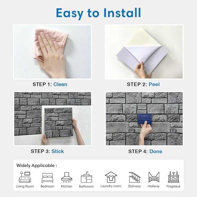 COMSTICKC 3D Wall Panel Peel and Stick, Faux Stone Wall Panel 10 Pcs 12"X12" - Image 8