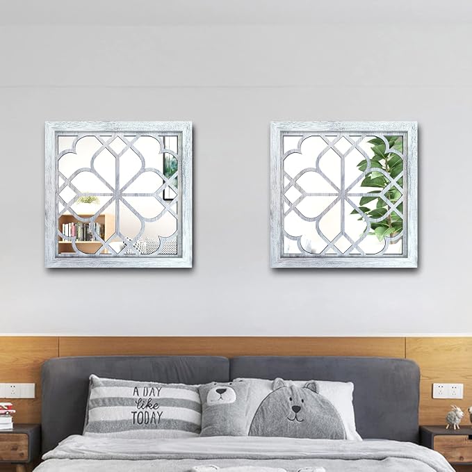 Wocred 2 PCS Square Wall Mirror, Gorgeous Rustic Farmhouse Accent, Rustic White - Image 5