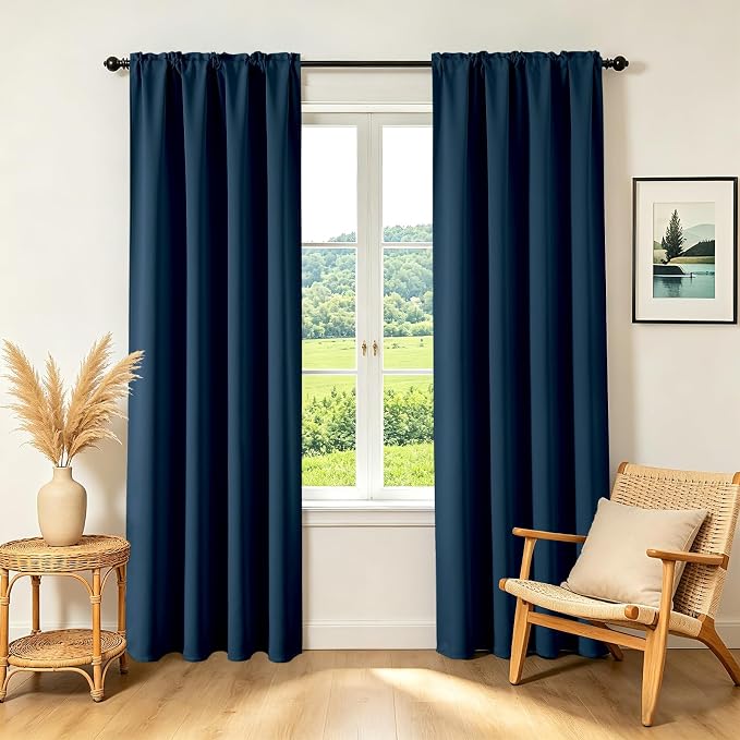 CUCRAF Navy Blue Blackout Curtains 96 inch Length 2 Panels Set, Rod Pocket Room by CUCRAF