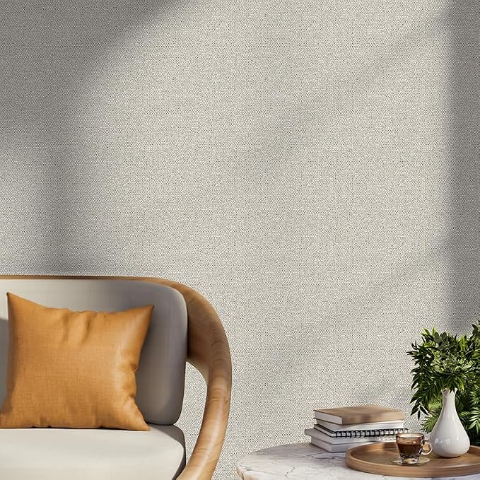 Beige Peel and Stick Wallpaper Slight Velvety Feeling Woven Fabric Grasscloth - Image 6