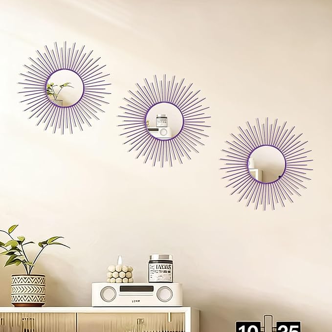 3 Pack Metal Mirrors for Wall Sunburst Wall Mirrors Home Décor Decorative - Image 5