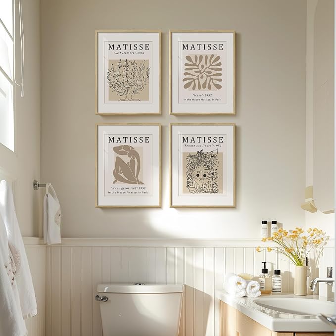 Framed Matisse Neutral Wall Art, Abstract Modern Minimalist Botanical Prints - Image 2