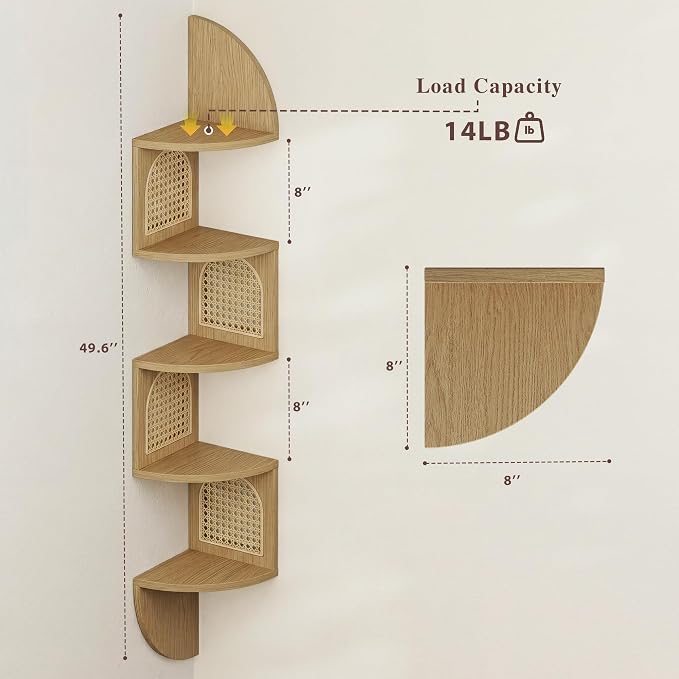 5-Tier Floating Corner Shelves for Wall, Zigzag Corner Shelf Unit, PVC Rattan - Image 3