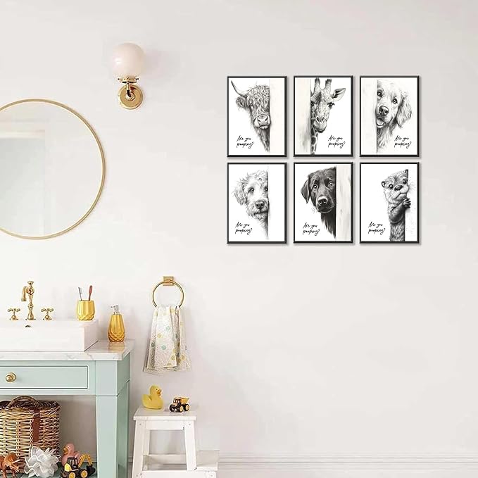 Funny Bathroom Wall Art Black and White Bathroom Posters Decor Rustic Donkey - Image 4