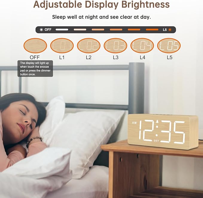 DreamSky Wooden Digital Alarm Clock - Image 4