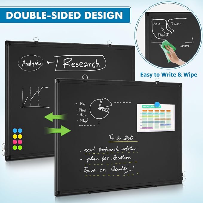 Magnetic Chalk Board, 36“x24” Black Chalkboard Double-Sided Dry Erase Board - Image 3