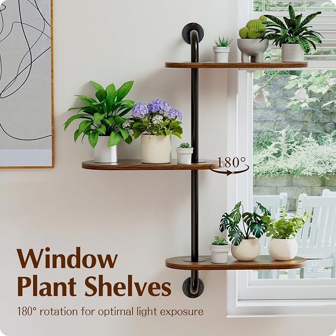 Rotating Window Plant Shelves 3-Tier, Wooden Window Shelf - Image 3
