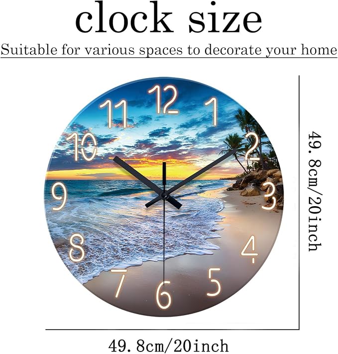 Glass Beach Wall Clock for Living Room Large Clocks for Walls Non Ticking Wall - Image 5