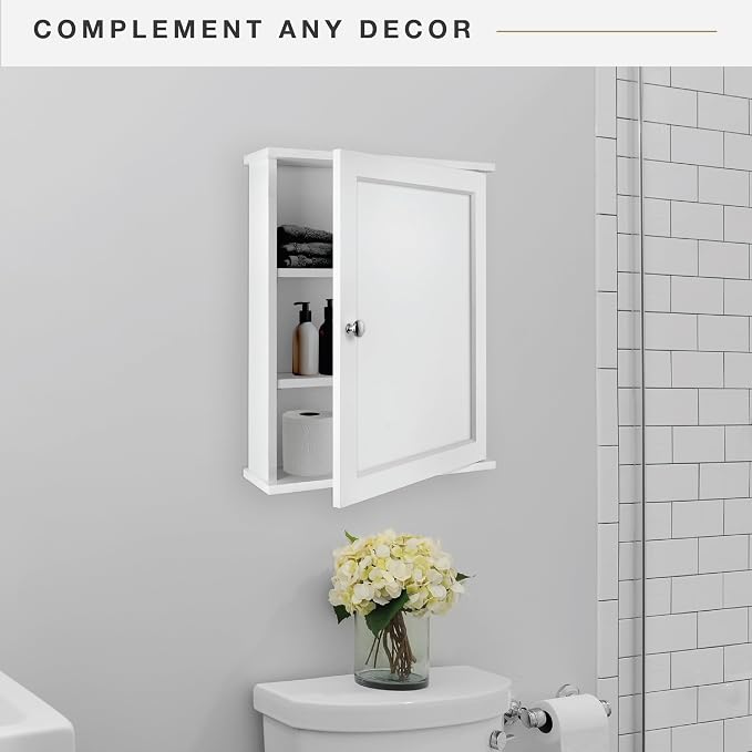 MCS 23x18 White Medicine Cabinet Organizer, Wall Mounted Bathroom Cabinet - Image 3
