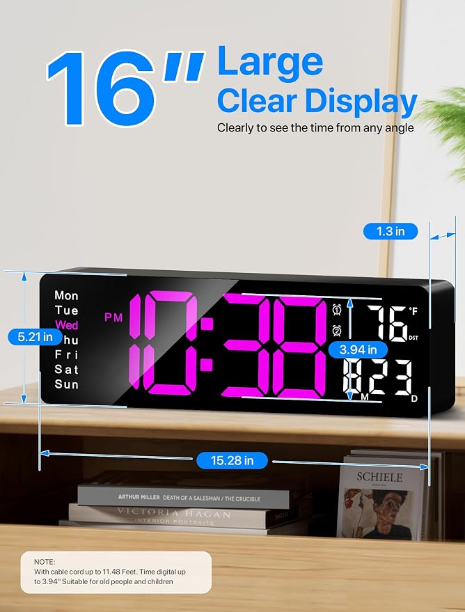 MASHI Digital Wall Clock, Auto-Dimming Wall Clock - Image 2