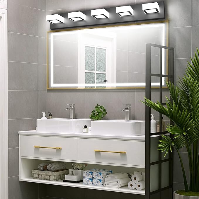 Ralbay Modern Black Bathroom Lighting Fixtures 5 Lights Adjustable Acrylic - Image 5