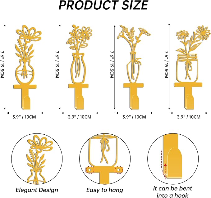 Decorative Wall Hooks, Metal Flowers Wall Decor - Image 2