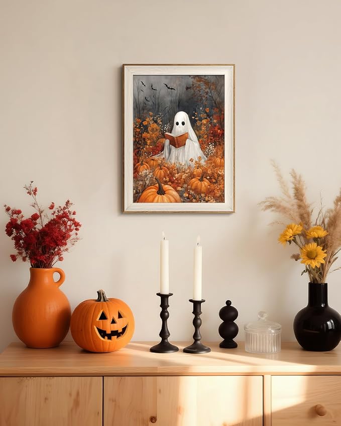VIYYIEA Framed Wall Art for Living Room, Reading Ghost Canvas Prints, Autumn - Image 7