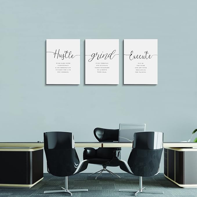 Framed Canvas Wall Art Grind Hustle Quote Poster, Office Wall Art, Positive - Image 5