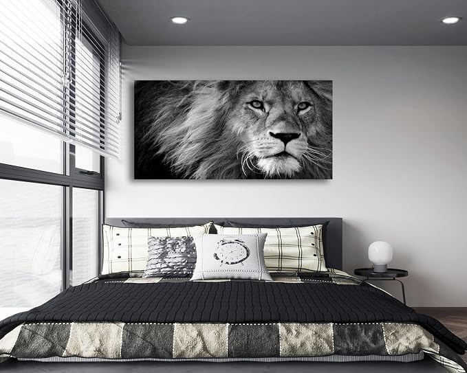 Baisuart-D0162 Canvas Prints Wall Art Grey lion Stretched Canvas Wooden Framed - Image 5