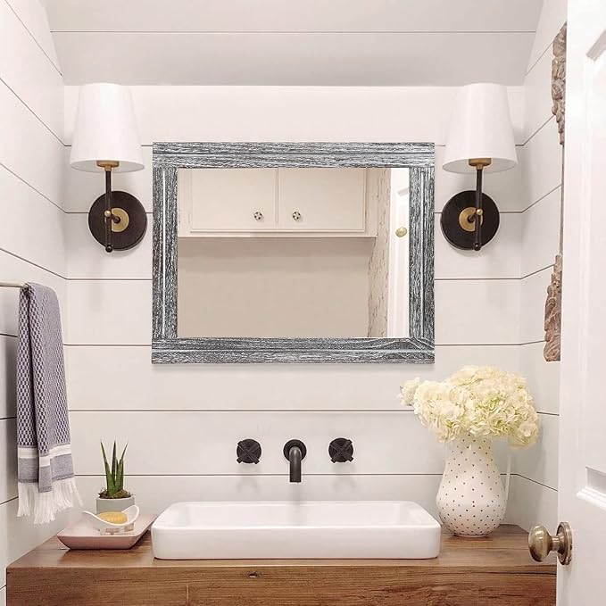 AAZZKANG Rustic Mirror Wood Framed Wall Mirrors Large 20"x16" Rectangle - Image 7