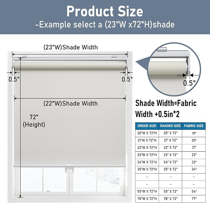 AOSKY Cordless Roller Shades Blackout Blinds - Image 3
