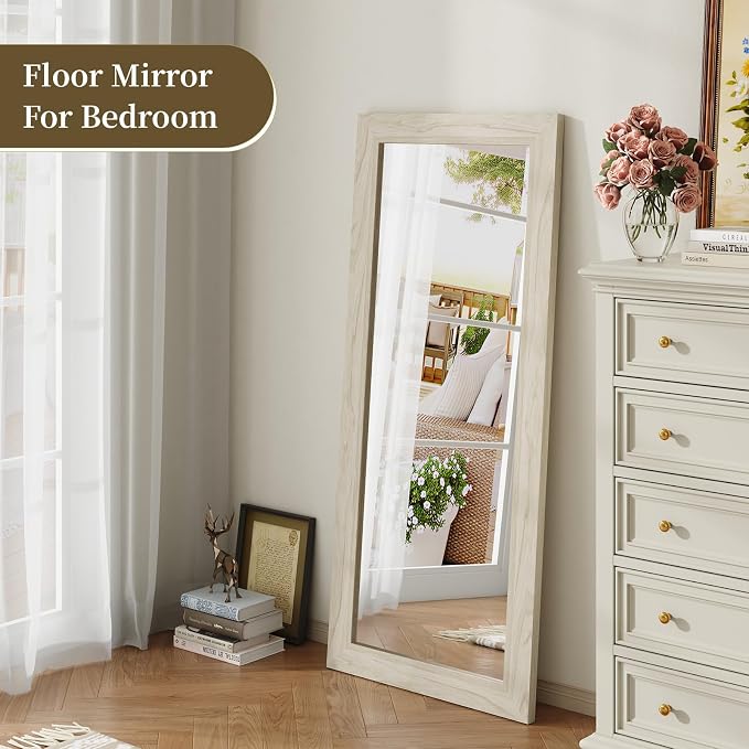 Syndra Modern Full Length Mirror Wood Frame, 56x20'' Large Floor Mirror - Image 4