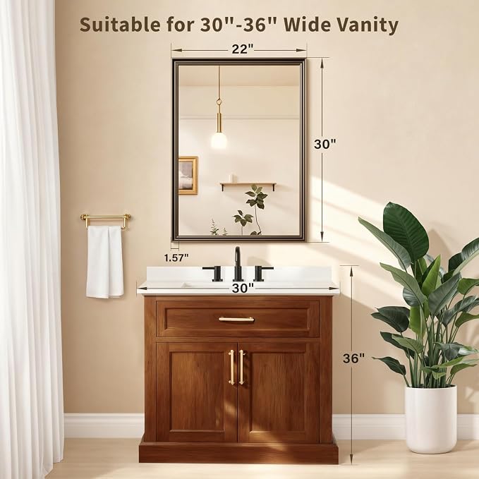 Retro Copper Effect Framed Wall Mirror, 22x30 Rectangle Mirror, - Image 3