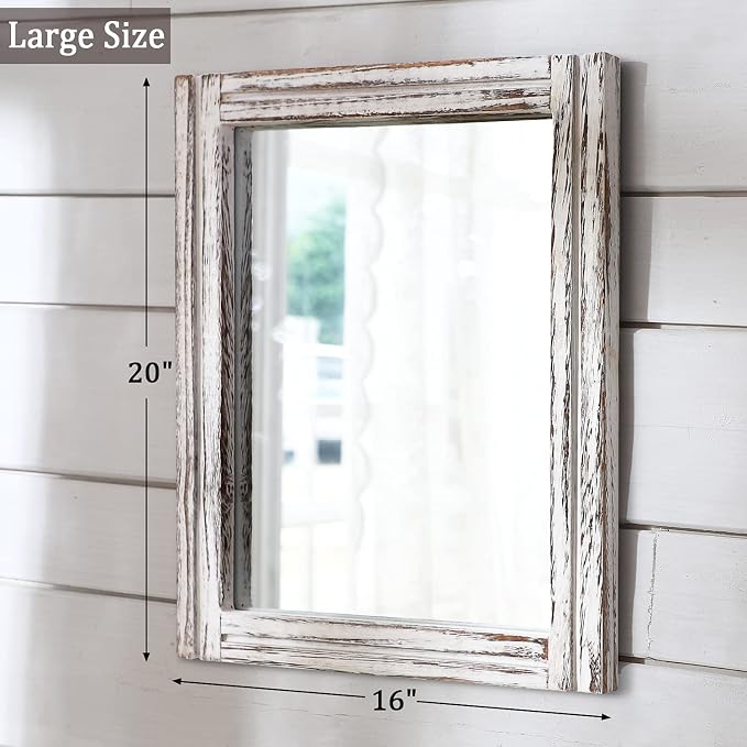 AAZZKANG Rustic Wall Mirror Rectangle Wood Framed Mirrors Large 20"x16" - Image 2