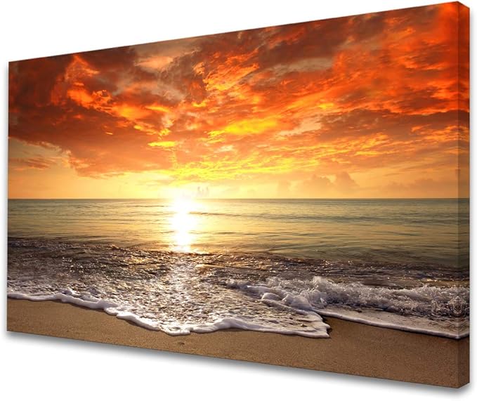 Baisuart-S0169 Canvas Prints Wall Art Sunset Ocean Beach Pictures Photo by Baisuart