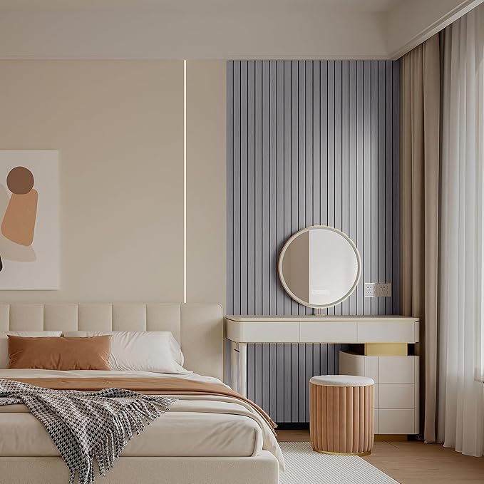 YLL YLL PVC Slat Wall Panel Peel and Stick 118"x 15.7" Faux Grey Wood Grain - Image 5